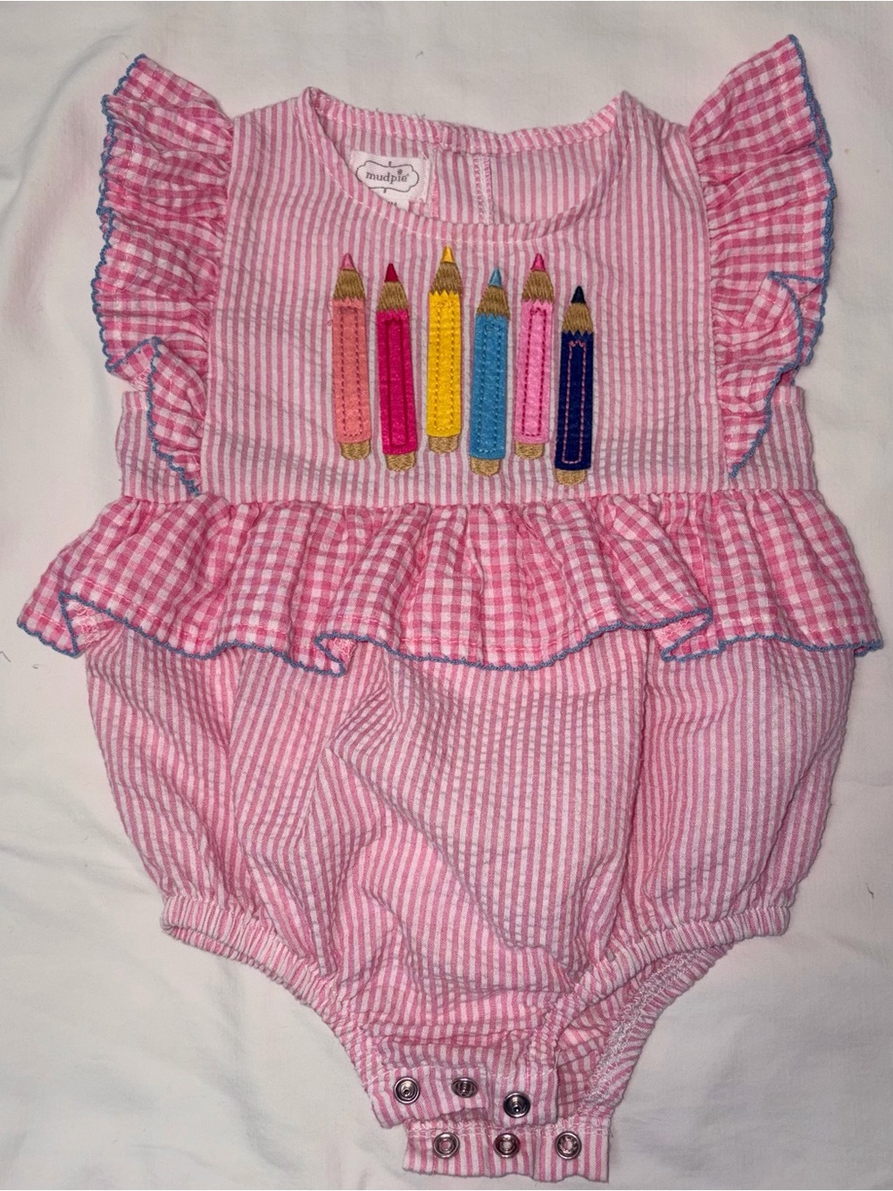 Mud Pie infant bubble with crayon applique sz 9-12 months like new condition
